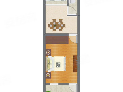 1室1厅 25.64平米户型图