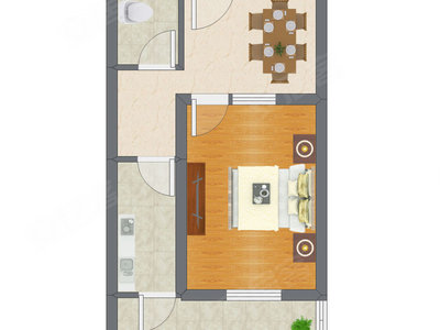 1室1厅 47.55平米户型图