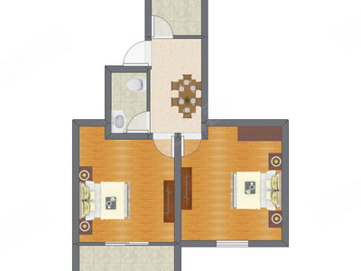 2室1厅 47.52平米