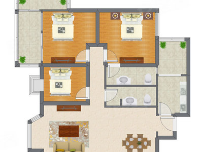 3室2厅 127.34平米户型图