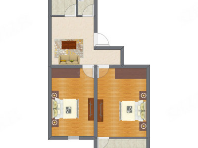 2室1厅 50.46平米户型图