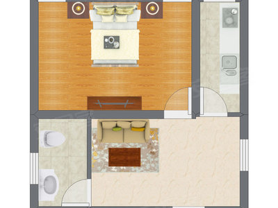 1室1厅 64.66平米户型图