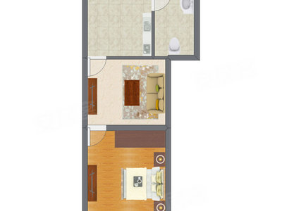 1室1厅 37.40平米户型图
