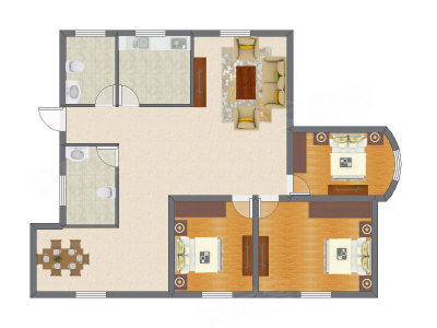 3室2厅 107.18平米户型图