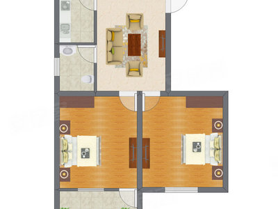 2室1厅 54.69平米