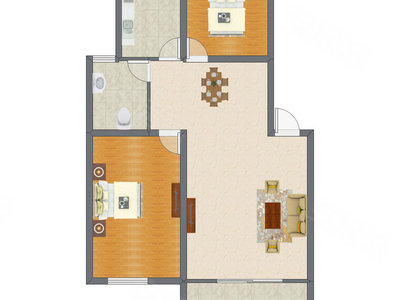 2室2厅 90.02平米