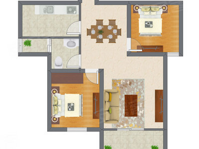 2室2厅 59.53平米户型图