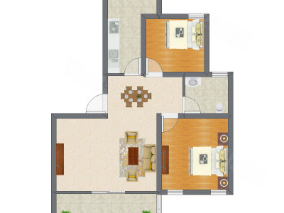2室1厅 60.34平米