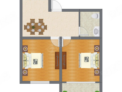 2室1厅 67.63平米户型图