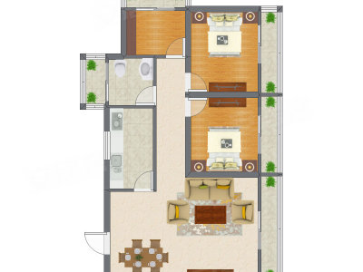 2室1厅 75.63平米户型图