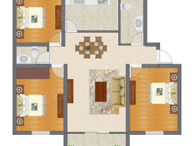 3室2厅 128.00平米户型图