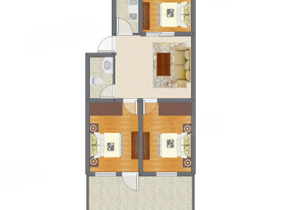 3室1厅 64.11平米
