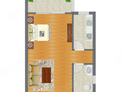 1室1厅 58.95平米户型图
