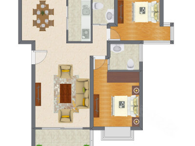 2室2厅 101.28平米户型图