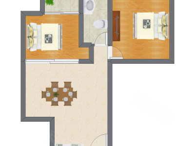2室1厅 58.78平米