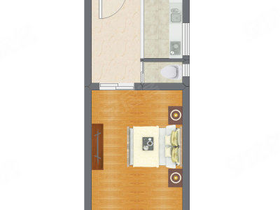 1室1厅 34.37平米户型图