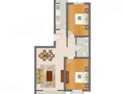 2室2厅 98.57平米户型图