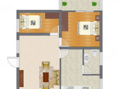 2室1厅 52.28平米户型图