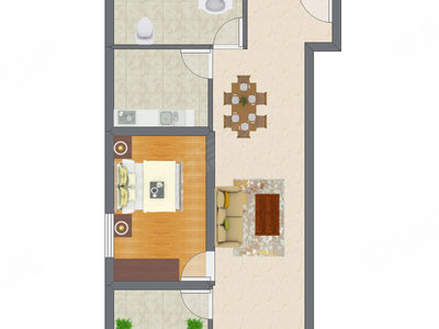 1室1厅 70.18平米户型图