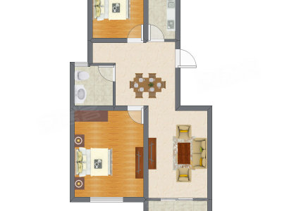 2室2厅 55.47平米户型图