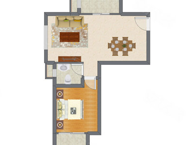 1室2厅 60.72平米户型图