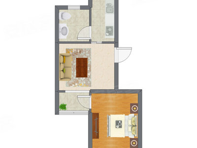 1室1厅 47.82平米户型图