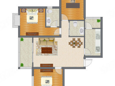 3室2厅 98.67平米户型图