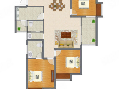 3室2厅 93.32平米