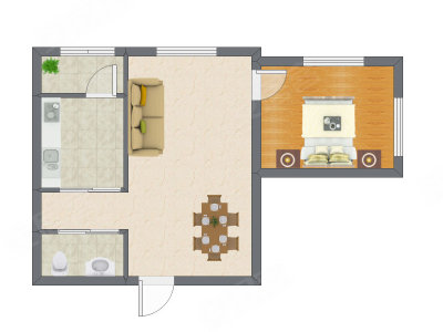 1室2厅 53.00平米户型图
