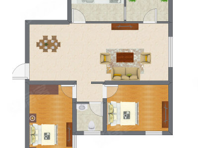 2室2厅 83.13平米户型图