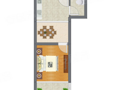 1室1厅 36.62平米户型图