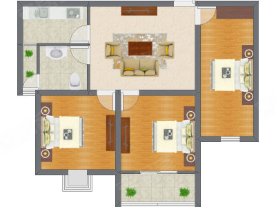 3室1厅 65.28平米