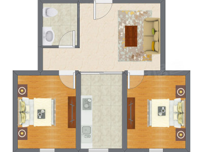 2室1厅 60.76平米