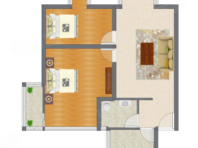 2室1厅 83.32平米户型图
