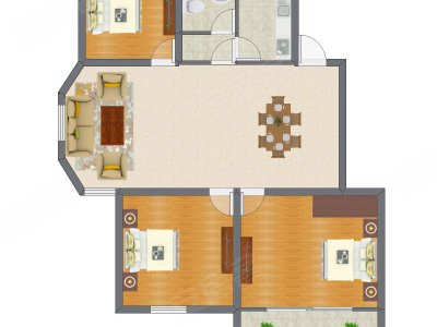 3室2厅 89.57平米户型图