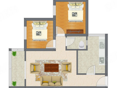 2室1厅 70.41平米户型图