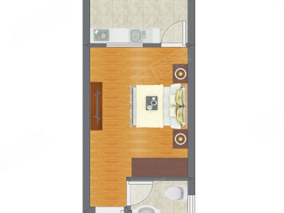 1室1厅 22.38平米户型图