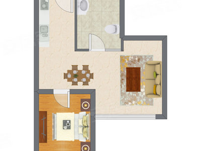 1室2厅 54.21平米户型图