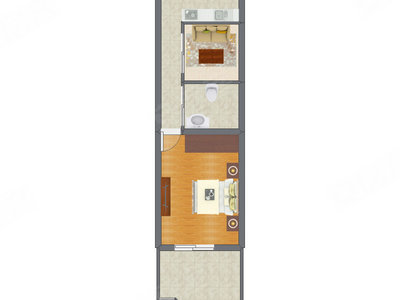 1室1厅 43.12平米户型图