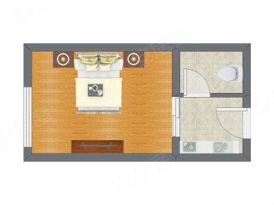 1室0厅 34.58平米户型图