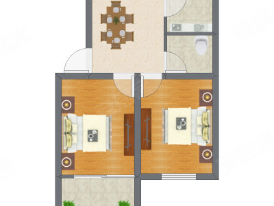 2室1厅 56.74平米户型图