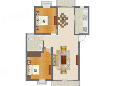 2室1厅 83.23平米户型图