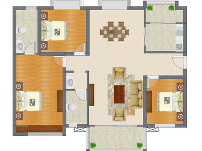 3室2厅 130.42平米户型图