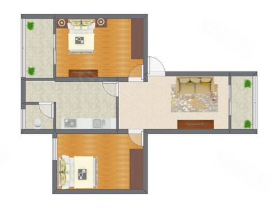 2室1厅 82.83平米户型图
