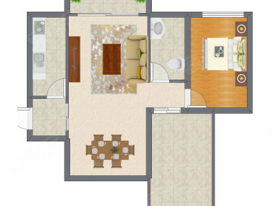 1室1厅 65.45平米户型图