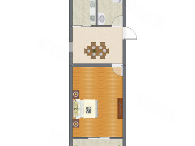 1室1厅 44.01平米户型图