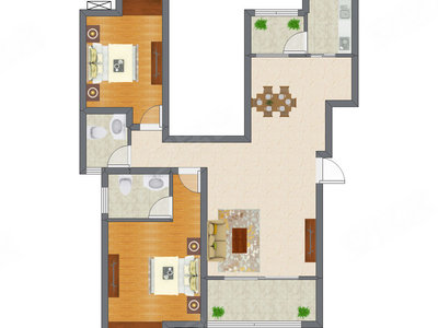 2室2厅 96.34平米户型图