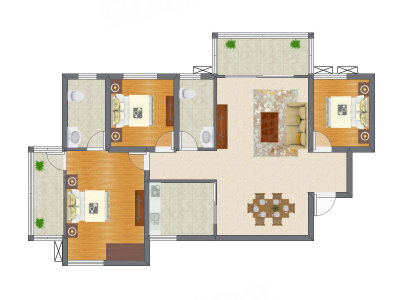 3室2厅 93.65平米户型图