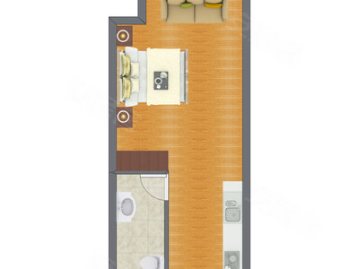 1室1厅 36.62平米户型图