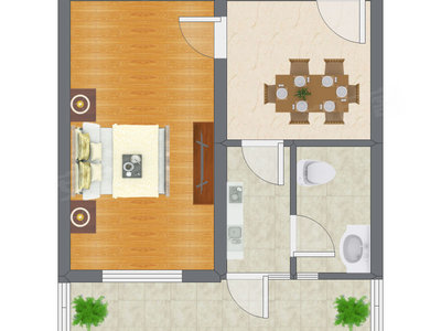1室1厅 52.54平米户型图